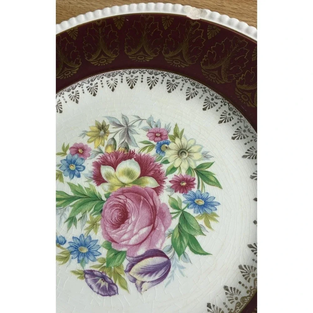 Simpsons Potters Solian Ware Dinner Plates Maroon 777 (4)‎  *crazing, chip